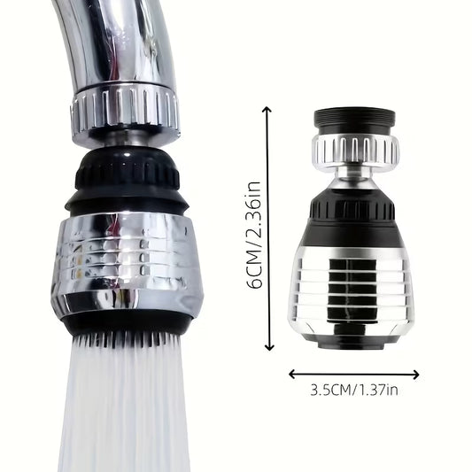 Chrome faucet aerator nozzle, black collar, and clear water outlet stream