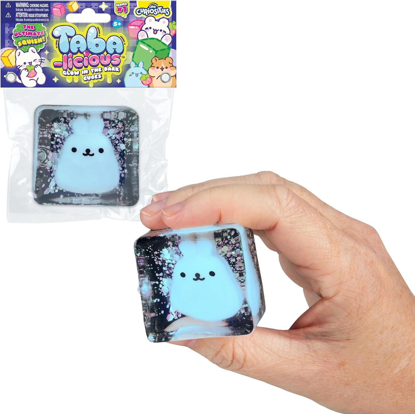 ORB Tabalicious TABA Squishy Glow in the Dark Blue Bunny Stress Cube Toy