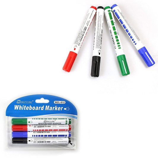 Set of 4 whiteboard dry erase markers: red, black, green, and blue tips