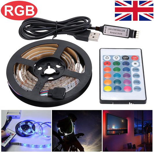 RGB LED strip light spool with USB power cable and multi-color remote