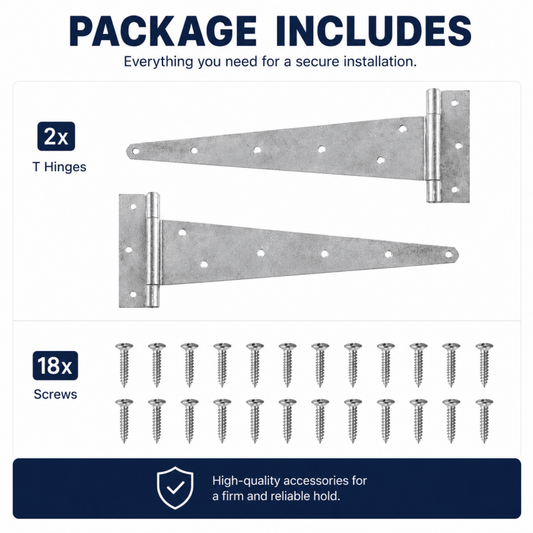 Set of 2 galvanized T hinges with screws for gate, fence, or shed doors