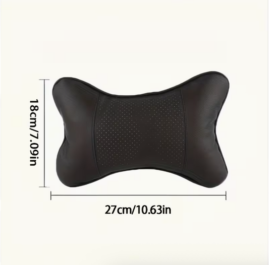 Black contoured neck pillow with perforated center panel and smooth side wings