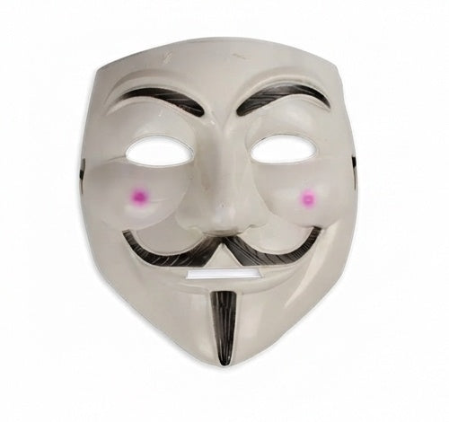 Guy Fawkes Anonymous mask, white face with black moustache and V-shaped nose