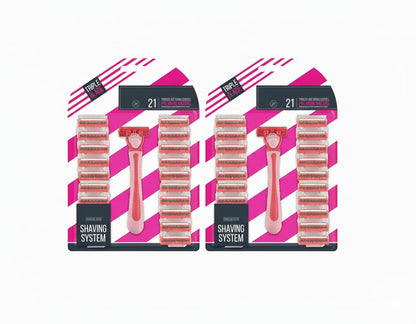 Disposable 3-blade ladies razors, pink handle, two-pack retail box