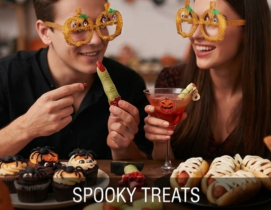 Glitter pumpkin Halloween glasses worn by people, jack-o'-lantern face frames, green stems