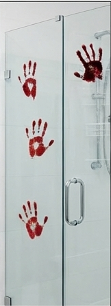 Bloody handprint window stickers with four red handprint decals
