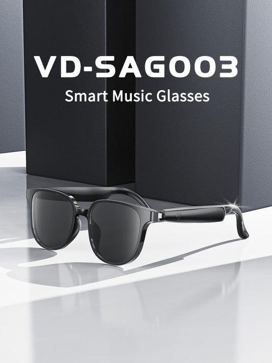 Black aviator Bluetooth audio sunglasses with low-profile open-ear ear pieces