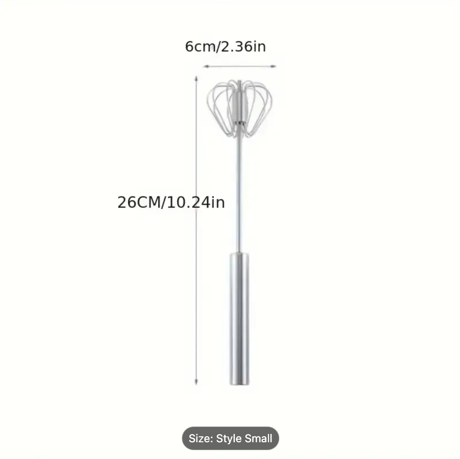 Stainless steel hand whisk size diagram: 26cm length, 6cm wire head, small style