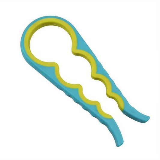Blue and yellow multi-size jar & bottle opener tool with wavy grip