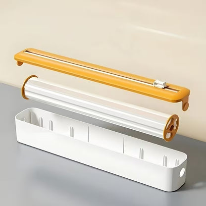 White base with yellow top and long cutting channel for cling film and foil