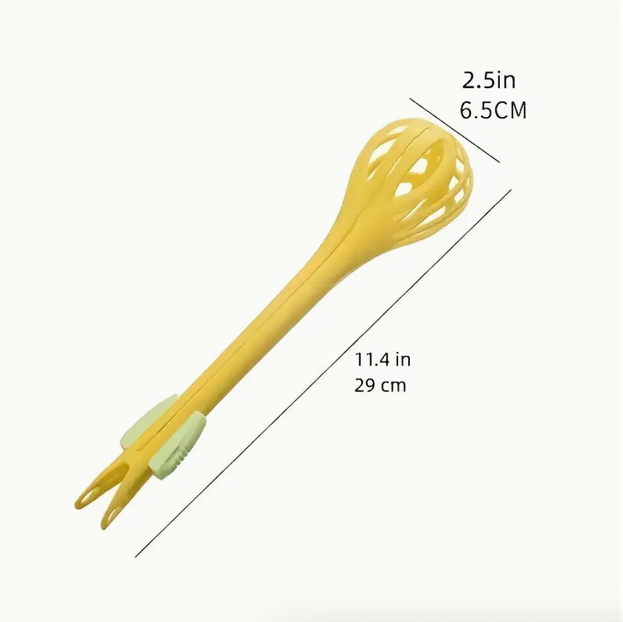 2-in-1 manual egg beater tool, yellow silicone whisk head with prongs and long handle