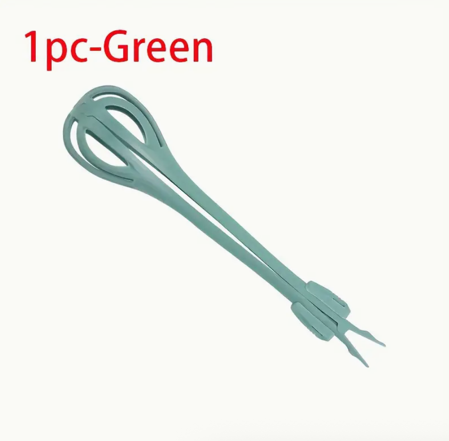 2-in-1 manual egg beater tool, green silicone whisk head with forked prongs