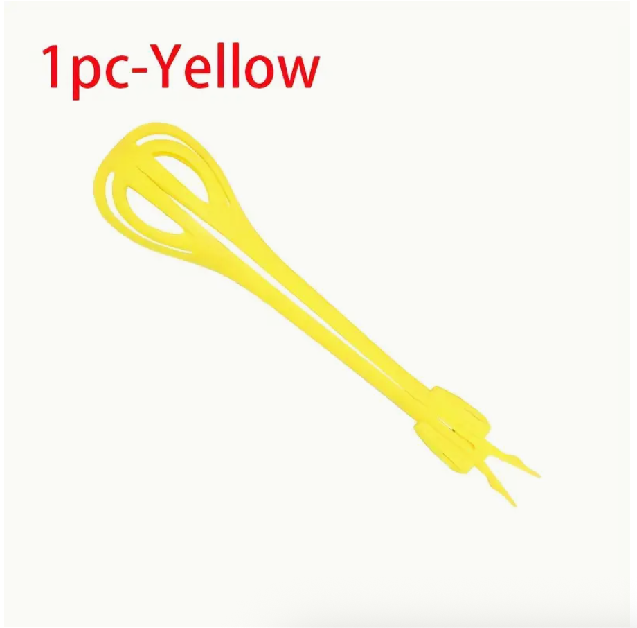 2-in-1 manual egg beater tool, yellow silicone whisk head with forked prongs