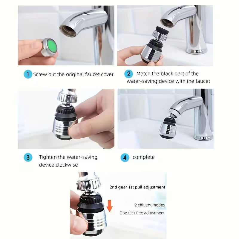 Chrome faucet aerator attachment with black anti-splash nozzle and swivel head
