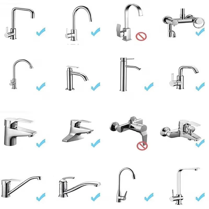 Chrome faucet adapter set showing multiple installation angles for aerator nozzle