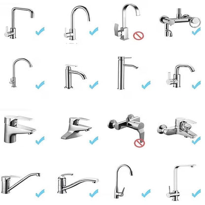Chrome faucet adapter set showing multiple installation angles for aerator nozzle