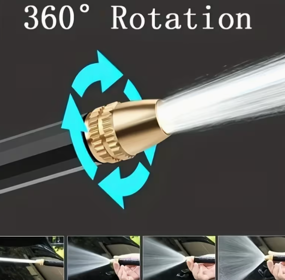 Pressure washer spray wand nozzle with 360° rotation head for wide-angle spray.