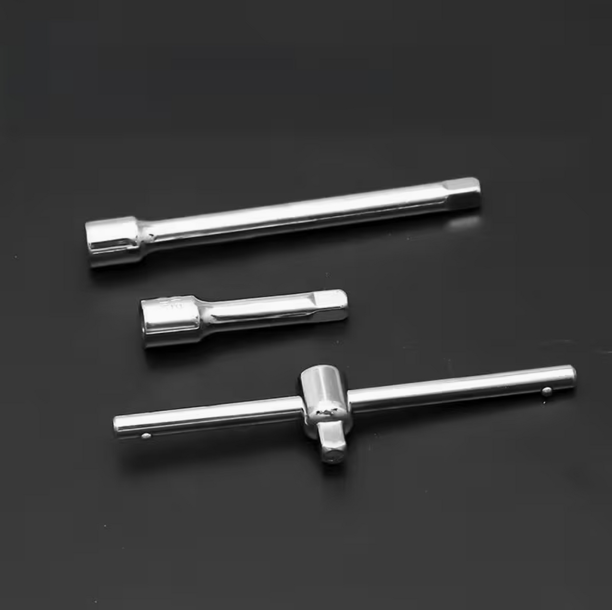 Chrome socket extension bars with ratchet-style socket head