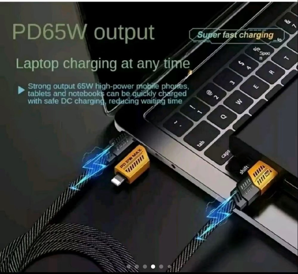 Braided multi-port charging cable with orange-tipped connectors for laptop charging