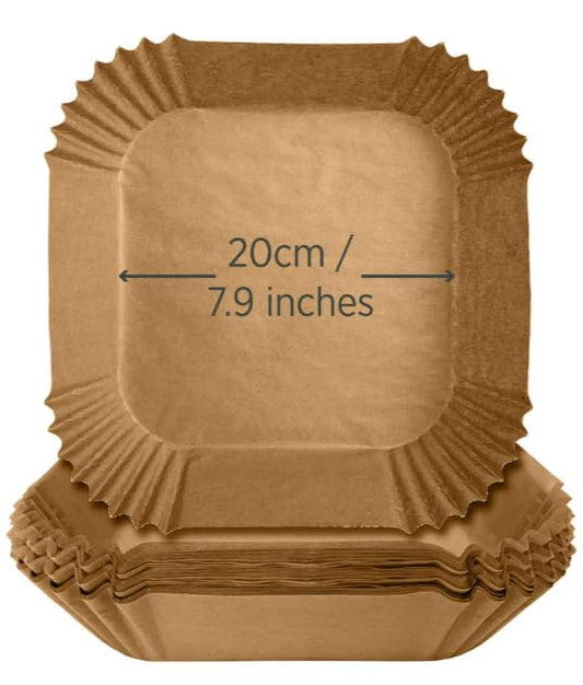 Square disposable air fryer paper liner, 20cm, pleated edges and flat base