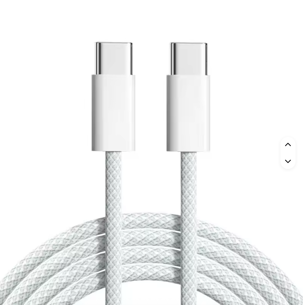 White braided USB-C to USB-C cable, dual metal connector ends, 1 m length