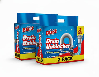 Blue Drain Unblocker box set with 3 sachet label