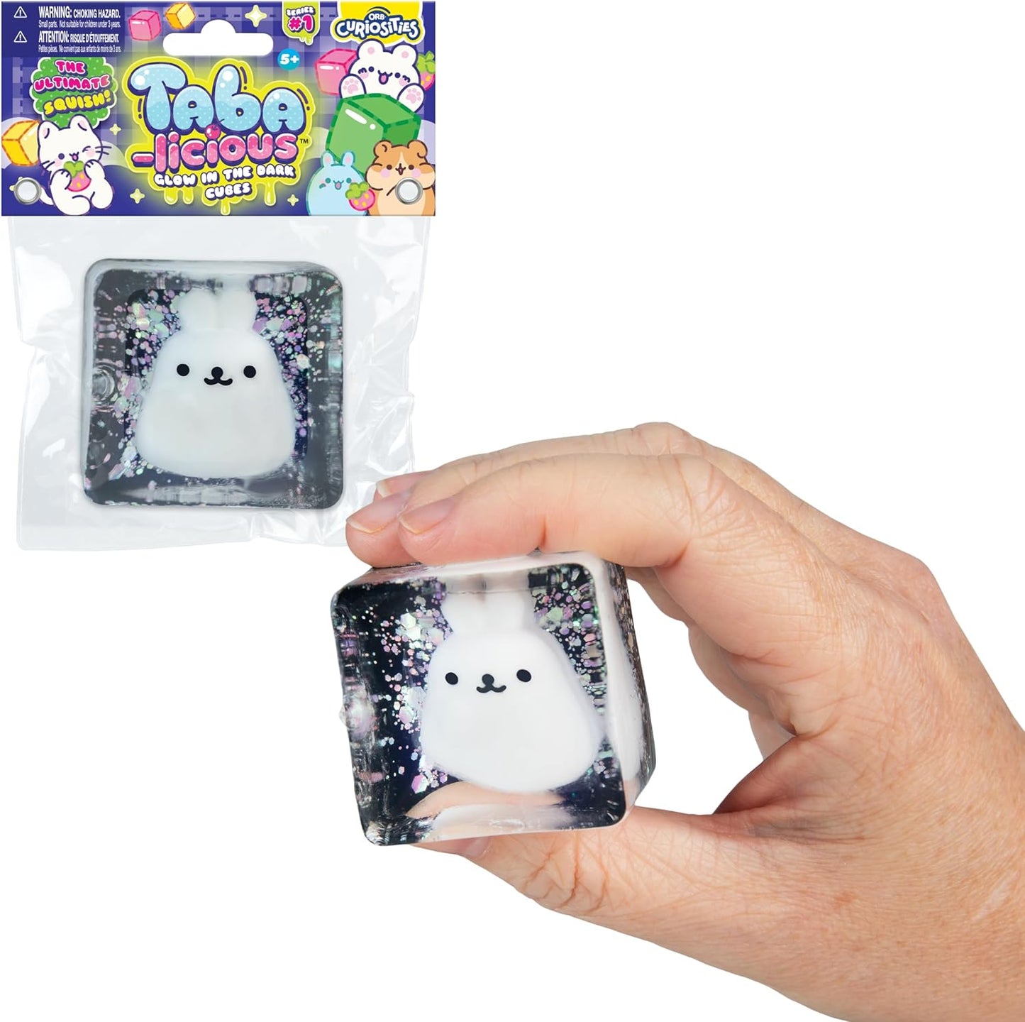 ORB Tabalicious TABA Squishy Glow in The Dark White Bunny Stress Cube Toy