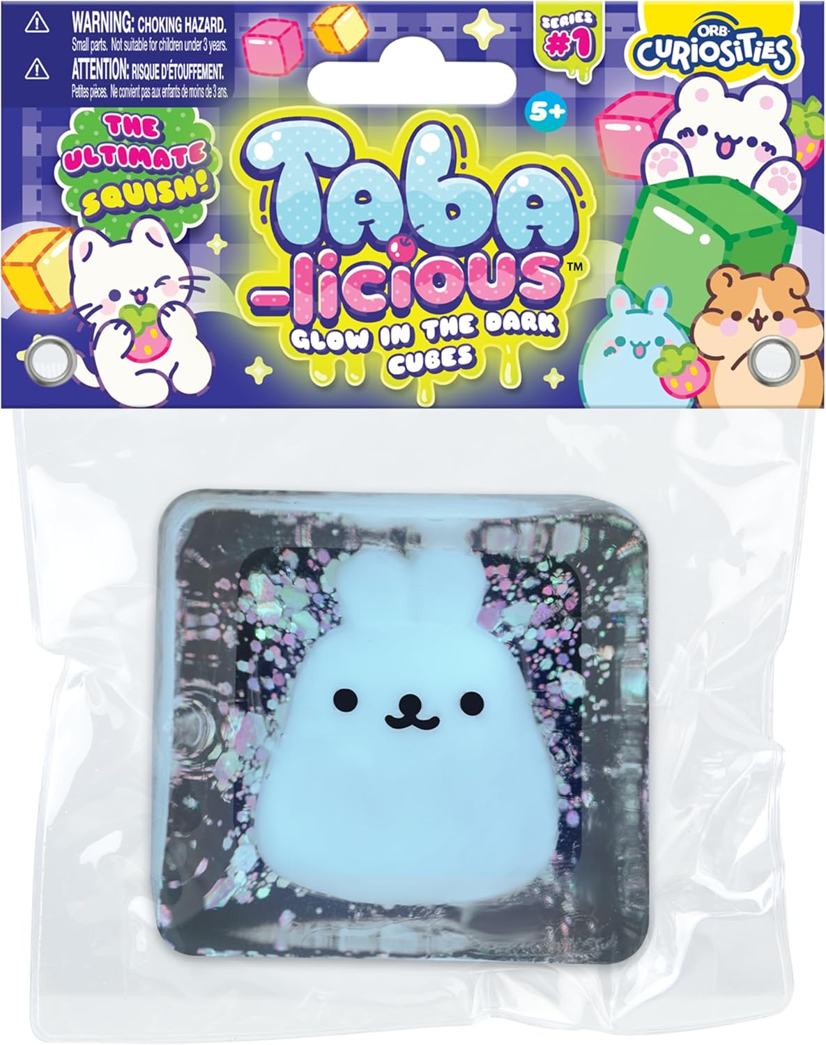 ORB Tabalicious TABA Squishy Glow in the Dark Blue Bunny Stress Cube Toy
