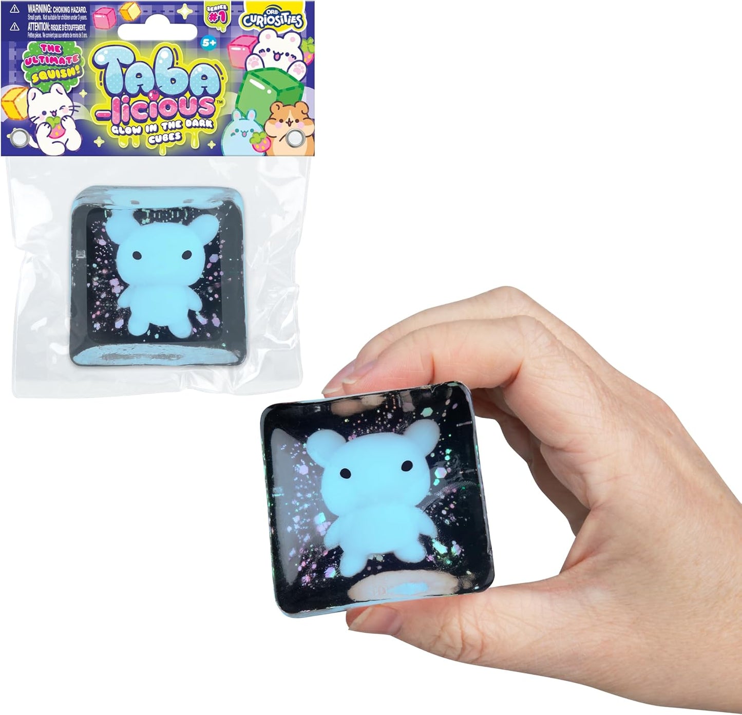 ORB Tabalicious TABA Squishy Glow in The Dark Blue Bear Stress Cube Toy