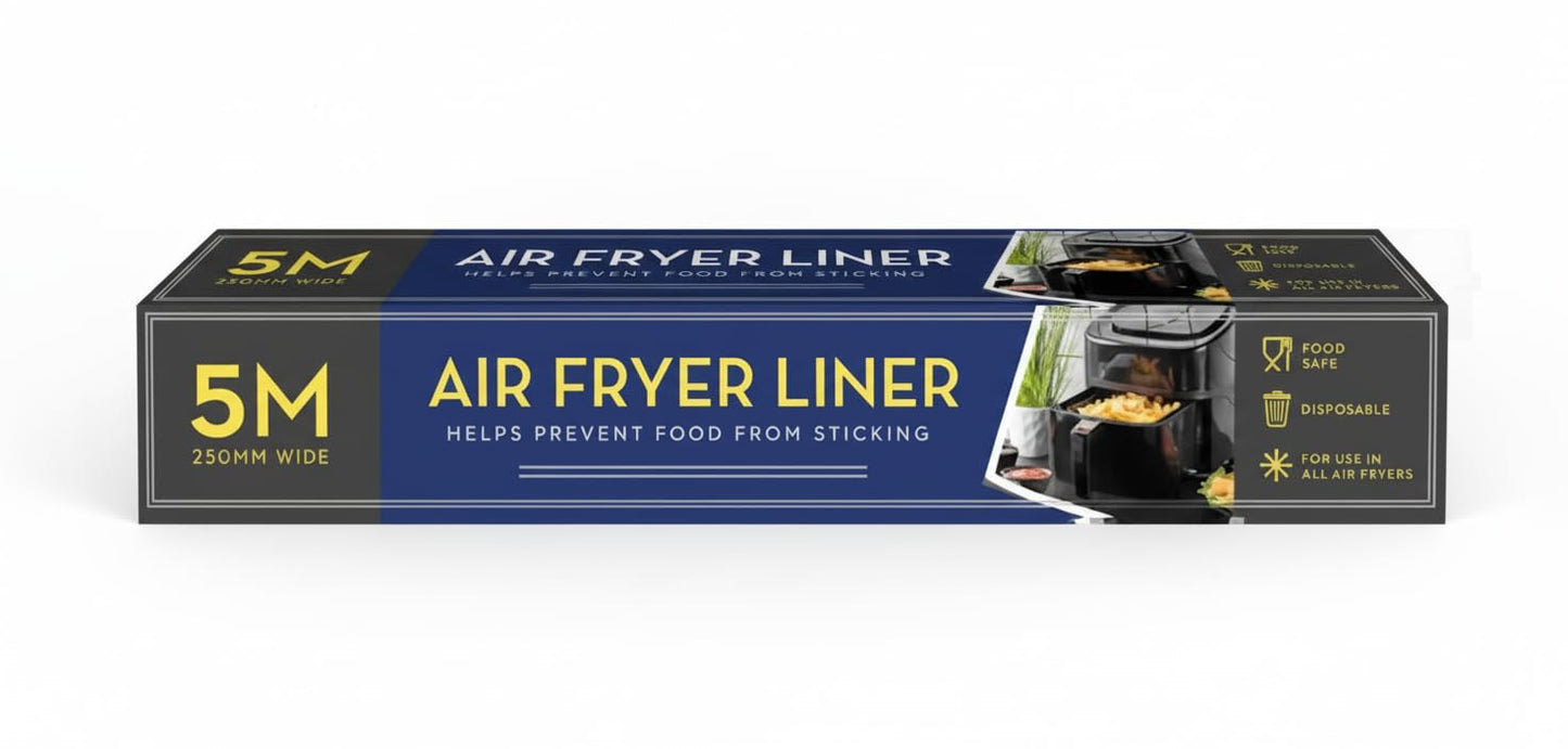 Alpha7 air fryer liner pack showing 5M size and disposable greaseproof parchment liners