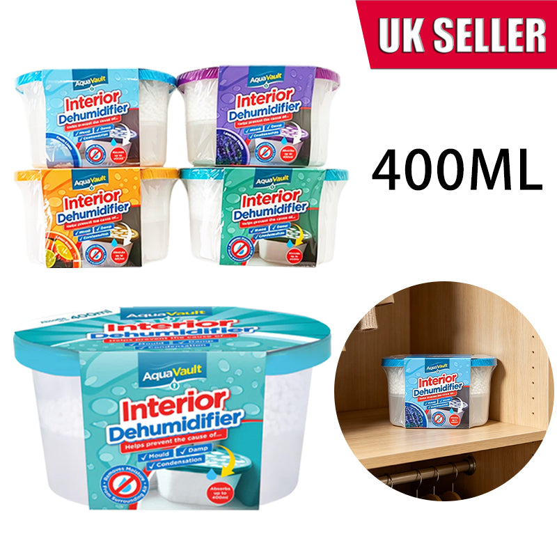 Disposable interior dehumidifier tubs, blue, purple, orange, and green 400 mL (4-pack)