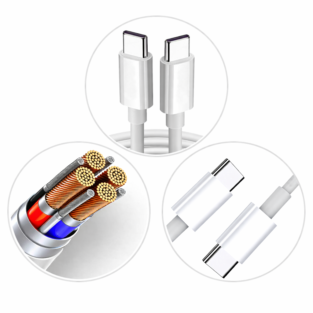 USB-C to USB-C cable connector detail, two white Type-C ends shown