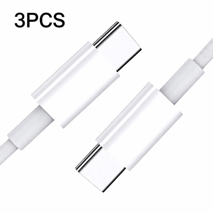 Three white USB-C to USB-C cable ends with metal connectors