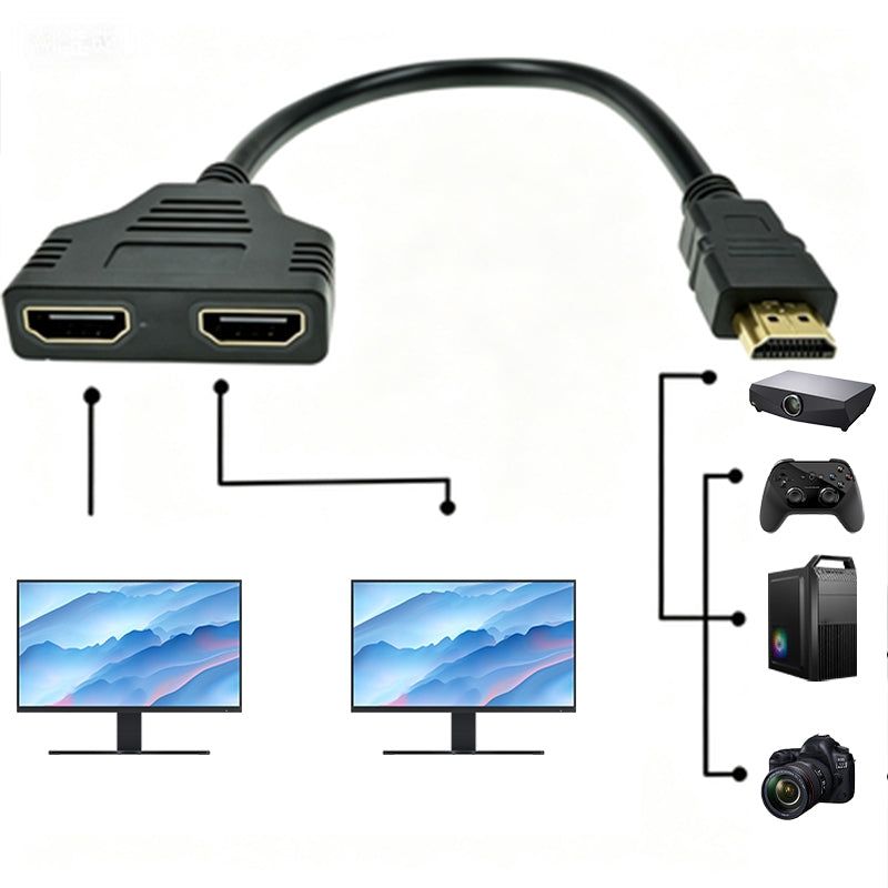 HDMI 1-to-2 splitter adapter cable with two HDMI outputs