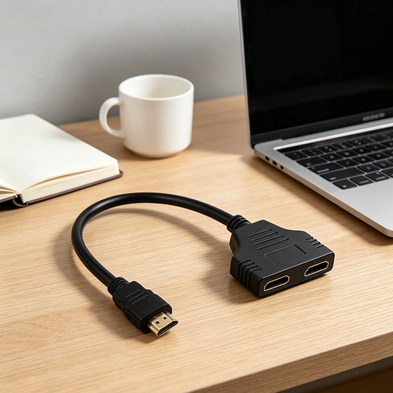 HDMI splitter cable with male plug and dual HDMI female ports
