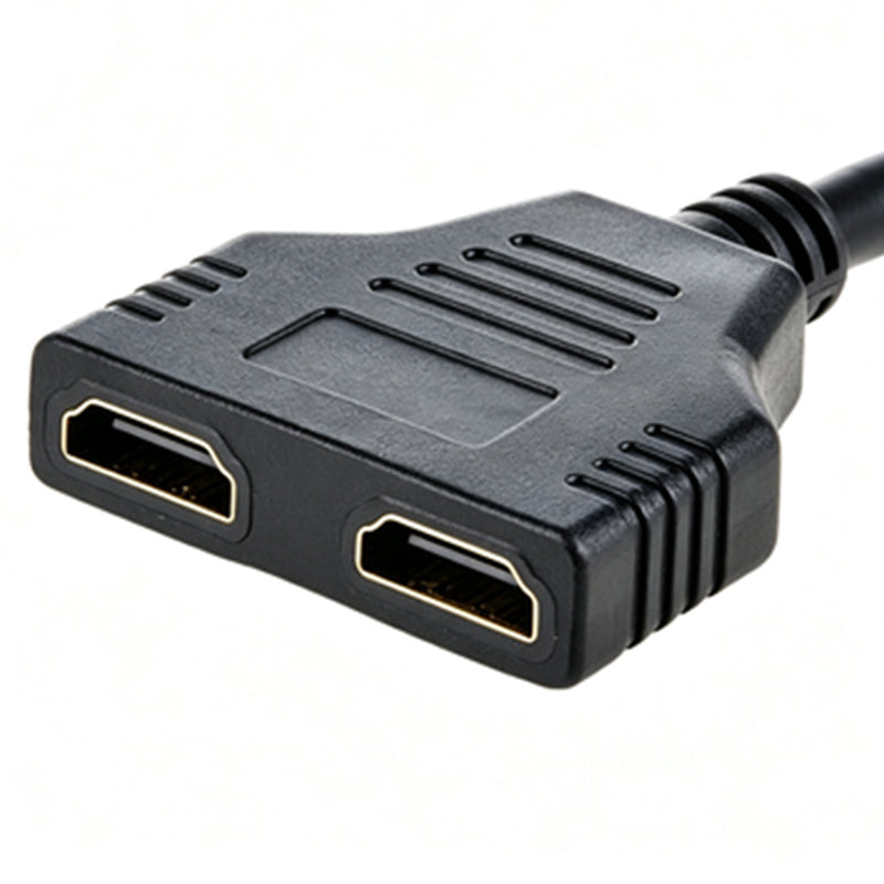 HDMI 1-in to 2-out splitter adapter with two HDMI female ports and cable