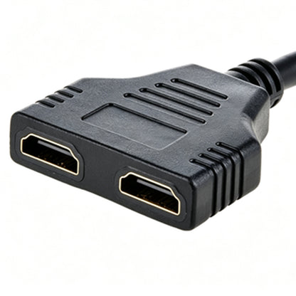 HDMI 1-in to 2-out splitter adapter with two HDMI female ports and cable