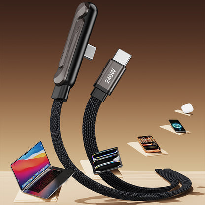Braided USB-C to USB-C cable with 240W fast-charge marker and foldable stand