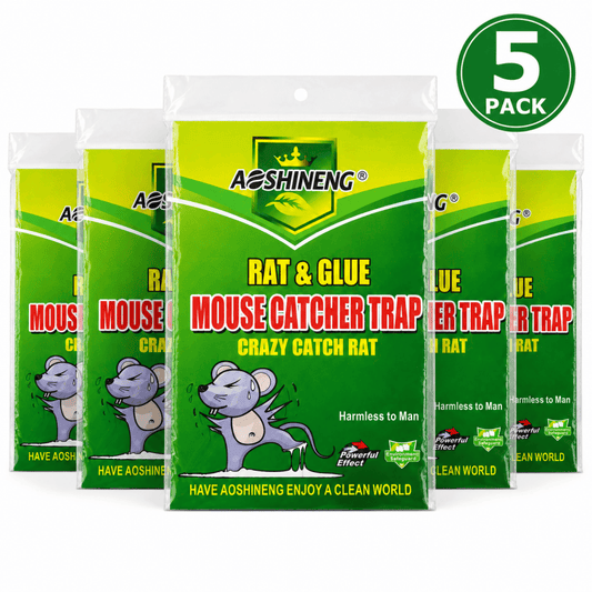 5-pack rat and mouse glue trap boards in green-and-yellow packaging