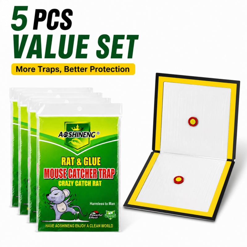 5 pcs value set of rat and mouse glue catcher traps, open board and packs