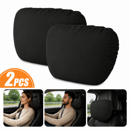 Set of 2 black headrest neck support cushions, rounded ergonomic pads
