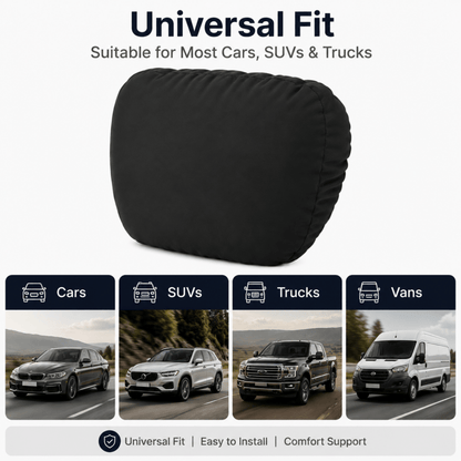 Black universal headrest neck support pillow cushion, rounded padded design