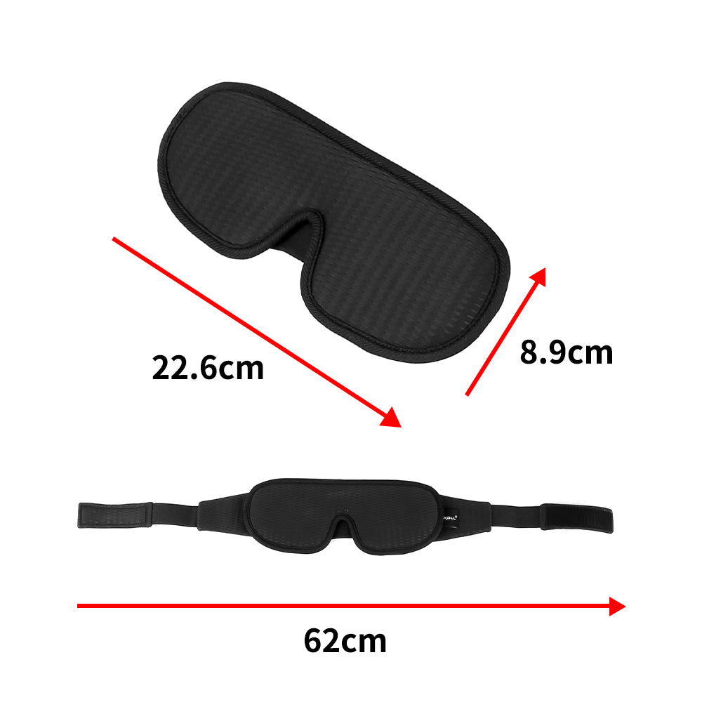 Black sleeping eye mask with strap and size guide, 62 cm length