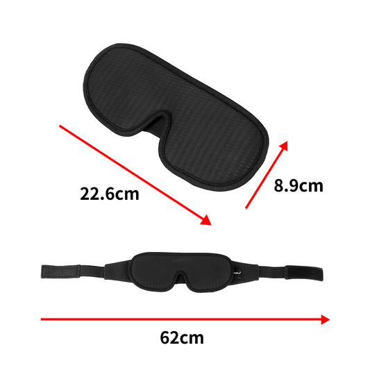 Black sleeping eye mask with strap and size guide, 62 cm length