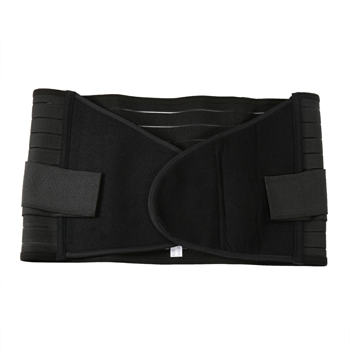 Black belly support corset belt, side view with wide back support straps