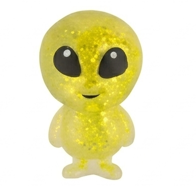 Yellow glitter alien sensory squeeze toy figure