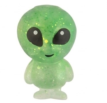 Green glitter alien sensory squeeze toy figure