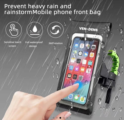 Waterproof bike phone front bag with clear touch screen window and 360° rotation mount