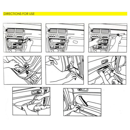 Car door trim pry tool kit directions, showing prying inserts with plastic tools