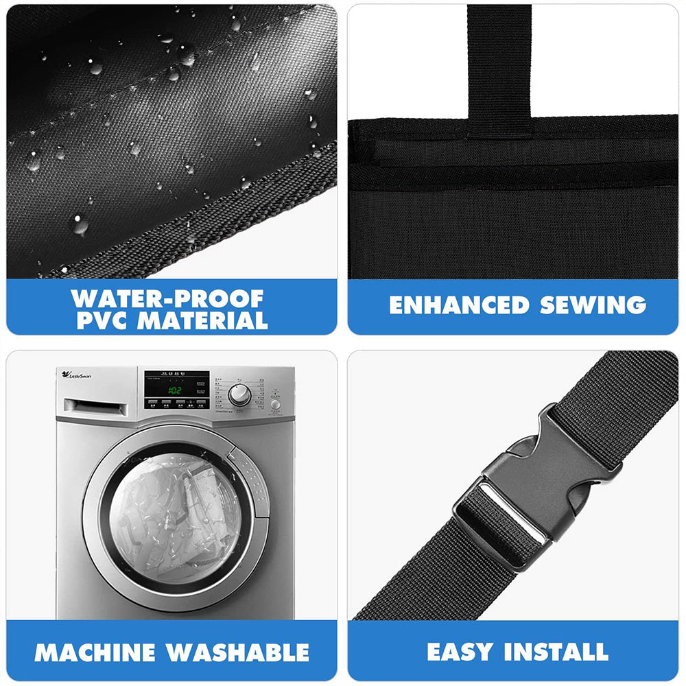 Black textured organizer fabric with water droplets and reinforced stitched seams detail